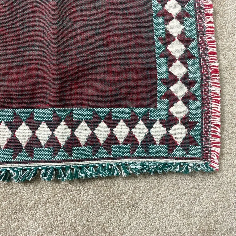 6‎ VTG Woven Decorative Placemats Red Green Geometric Fringe Boho Retro Rustic